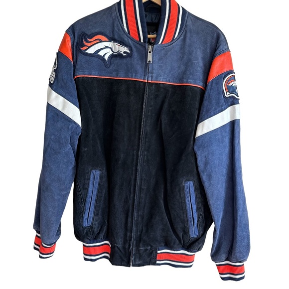 NFL Broncos Genuine Leather Bomber Jacket Large - Picture 4 of 6